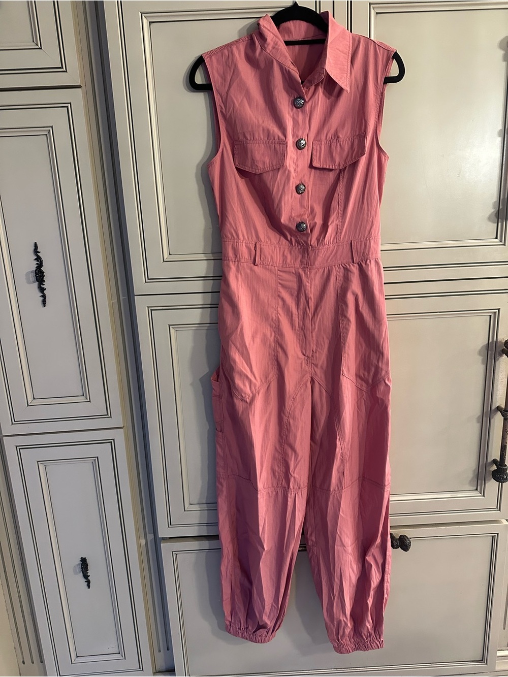 Sleeveless Pink Utility Jumpsuit with Button Front